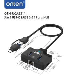 Onten USB 3.1 Gen1 5G Hub with Gigabit Ethernet Card